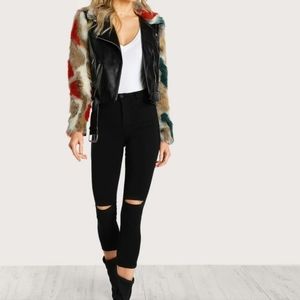 Faux fur leather jacket, size L but will fit M
